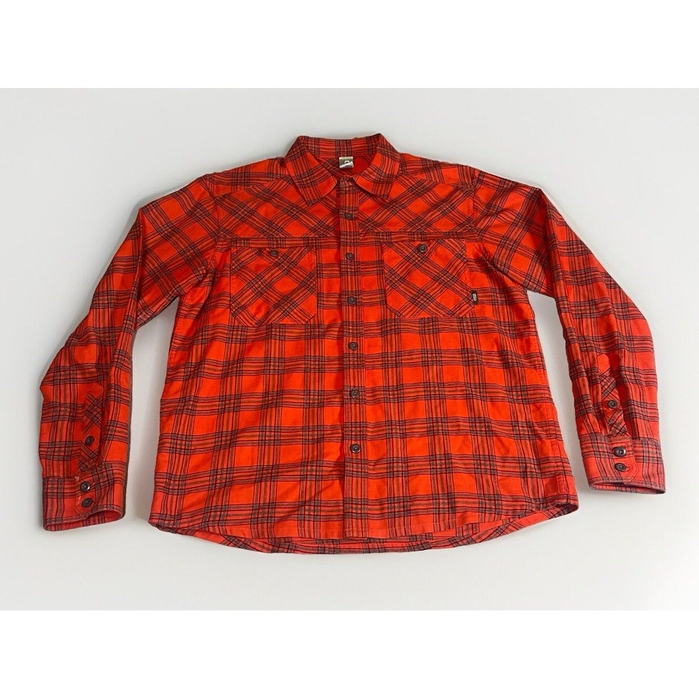 Stio Plaid Button Down Shirt Mens Medium Casual Preppy Orange Outdoors Hiking‎